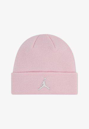 Bonnet en maille rose clair à revers, avec un logo Jumpman blanc centré à l'avant.