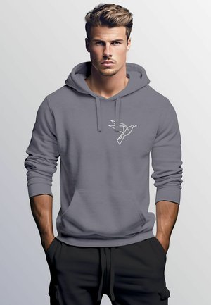Neverless AUFDRUCK VOGEL ORIGAMI POLYGON BRUSTPRINT LOGO FASHION STREETSTYLE - Kapuzenpullover - convoy grey