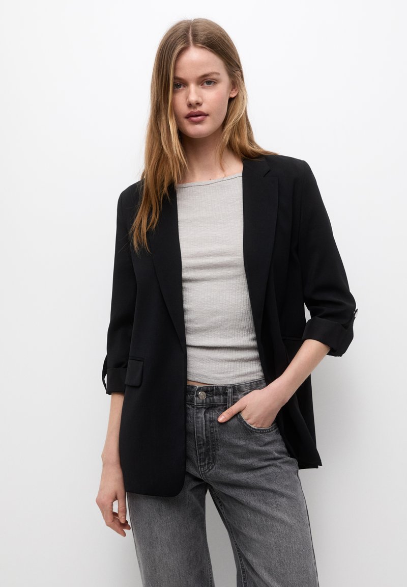 PULL&BEAR BASIC ROLLEDUP SLEEVE BLAZER Blazer black/schwarz