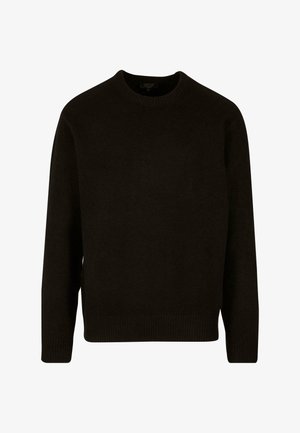 Pull noir chocolat, col rond, en tissu doux. Doté de poignets et d'un ourlet côtelés. Design simple et ajusté avec des manches longues.