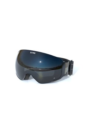 Sorte reflekterende skibriller med bred buet linse, justerbar rem og "SLOPE" branding i øverste venstre hjørne af linsen.