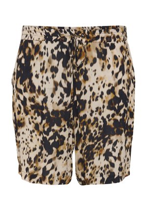 Leopardmønstret shorts i beige, brun og sort. Har en elastisk talje med snøring og sidelommer. Fremstillet af letvægtsstof.