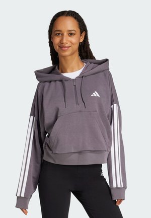 ESSENTIALS 3-STRIPES QUARTER-ZIP - Hoodie - grey strata   white