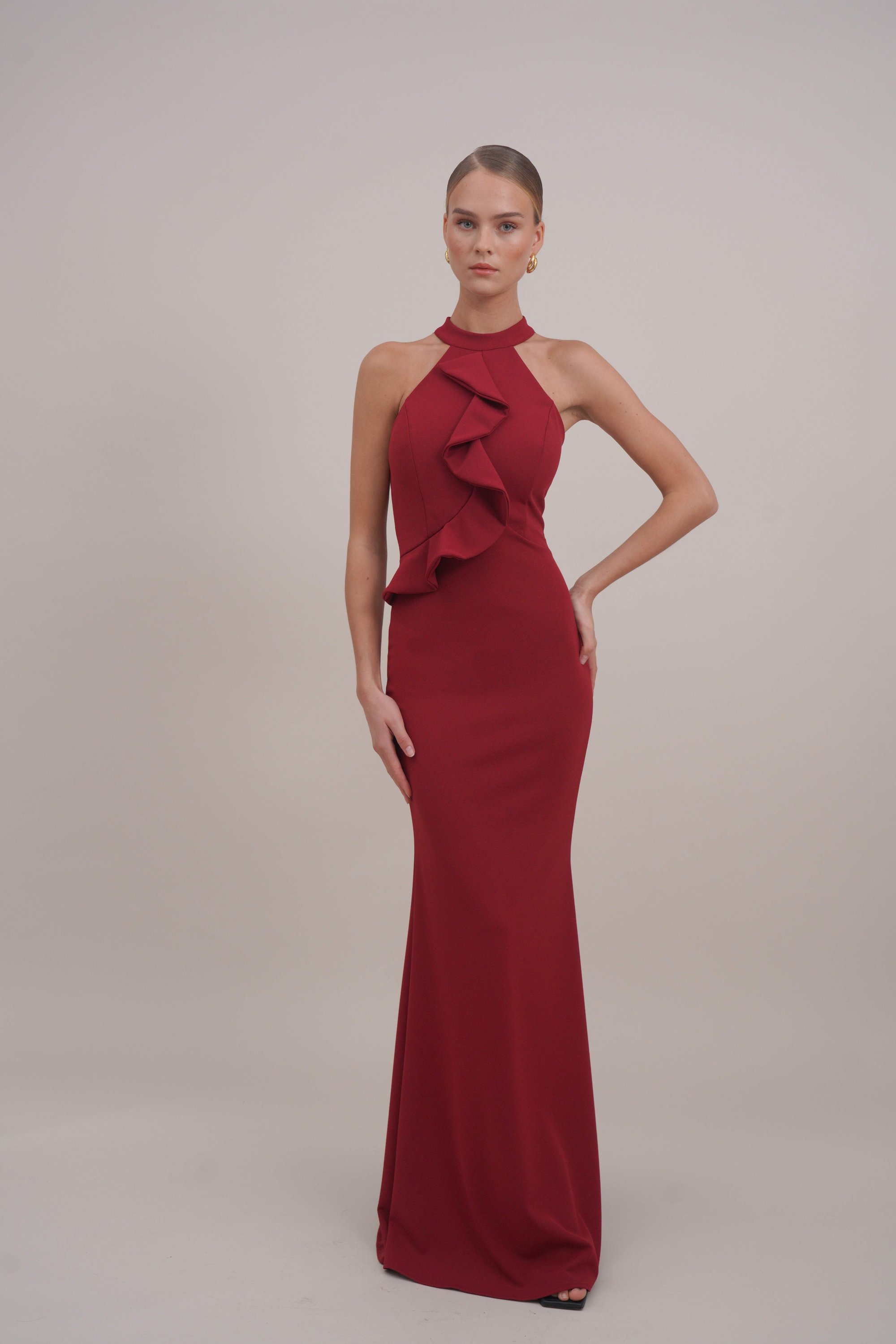 WAL G. TILLY RUFFLE HALTER NECK MAXI DRESS - Occasion wear - wine/bordeaux  - Zalando.co.uk