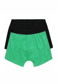 Due coppie di boxer da uomo: una nera e una verde. Realizzati in tessuto morbido, con elastici in vita e l'etichetta "JPI 880."