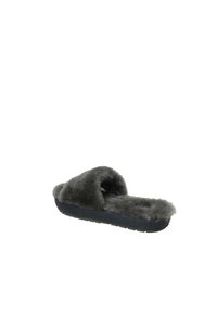 Pantofole grigie foderate in pelliccia, con design aperto sulla punta e sul retro. Texture morbida, suola spessa e bordi stondati per il massimo comfort. Base in gomma antiscivolo.