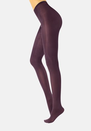 Tights opacos morados con una textura suave y un diseño ajustado, que se extienden desde la cintura hasta los pies, con una construcción sin costuras.
