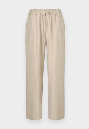 Beige, lichtgewicht broek met een elastische tailleband en verstelbaar trekkoord. Rechtoe-rechtaan design met een gladde textuur.
