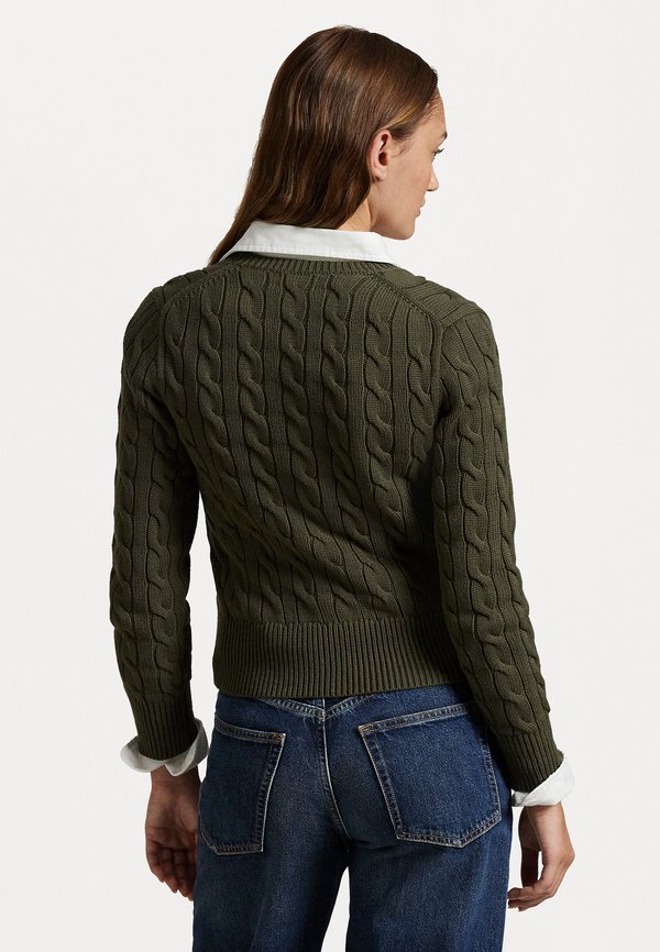 CABLE KNIT COTTON CREWNECK CARDIGAN - Cardigan - canopy olive3