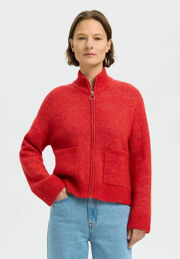 SLFSIA RAS ZIPPER  - Strickjacke - flame scarlet