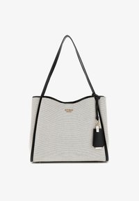 Guess Cabas Maila Damassé Double Compartiment Jeans - Sac Femme Noir/Doré Élégant Et Spacieux