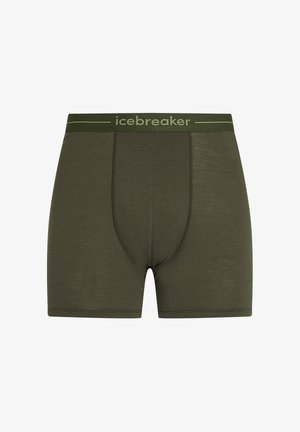 Herren-Boxershorts in Olivgrün mit einem elastischen Bund, der mit "icebreaker" gebrandmarkt ist, flachen Nähten und einer konturierten Front.