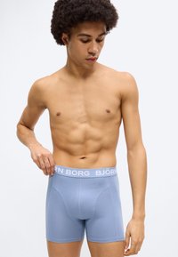 Ανοιχτό μπλε ανδρικά εσώρουχα boxer από ελαστικό ύφασμα, με λευκή ελαστική ζώνη μέσης με το λογότυπο "BJÖRN BORG" και εφαρμοστή σχεδίαση.