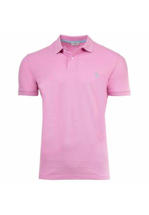 Heren polo met korte mouwen in roze, met kraag en dubbele knoopsluiting, voorzien van een klein geborduurd logo op de linkerborst.