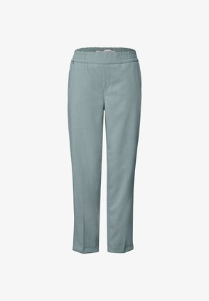 Lichtblauwe broek met een elastische tailleband, tapered leg ontwerp en een gladde textuur. Heeft een eenvoudige, strakke snit voor veelzijdige styling.