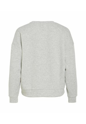 Sudadera gris con textura suave, ajuste holgado, cuello redondo y costuras de hombro caídas. Cuenta con puños y dobladillo acanalados.