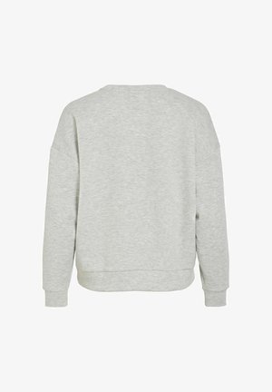 Sudadera gris con textura suave, ajuste holgado, cuello redondo y costuras de hombro caídas. Cuenta con puños y dobladillo acanalados.