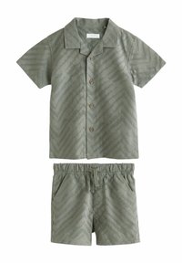 Next - SHORT SLEEVES REVERE COLLAR TEXTURE SET - Kratke hlače - khaki green Miniaturna slika 1