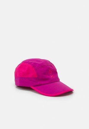 Pink cap with a soft, lightweight fabric, feature a curved brim and embroidered logo at the front, designed for comfort and style.
