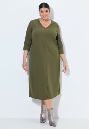 Ulla Popken, DECORATIVE SEAM 3/4 SLEEVE POCKET DRESS - Vestido sudadera - dark khaki