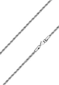 Sølv metal kædehalssmykke med et snoet design, med en glat overflade og en sikker lobster clasp lukning.