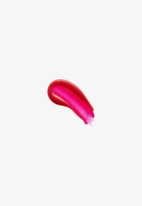 Échantillon de couleur à lèvres crémeuse rouge et rose vif avec une texture lisse et brillante, présentant un dégradé allant du foncé au clair au centre.