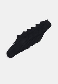 Schwarze Knöchelsocken im 5er-Pack. Jede Socke hat eine glatte Textur und einen gerippten Bund. Einfaches Design ohne Muster oder Akzente.