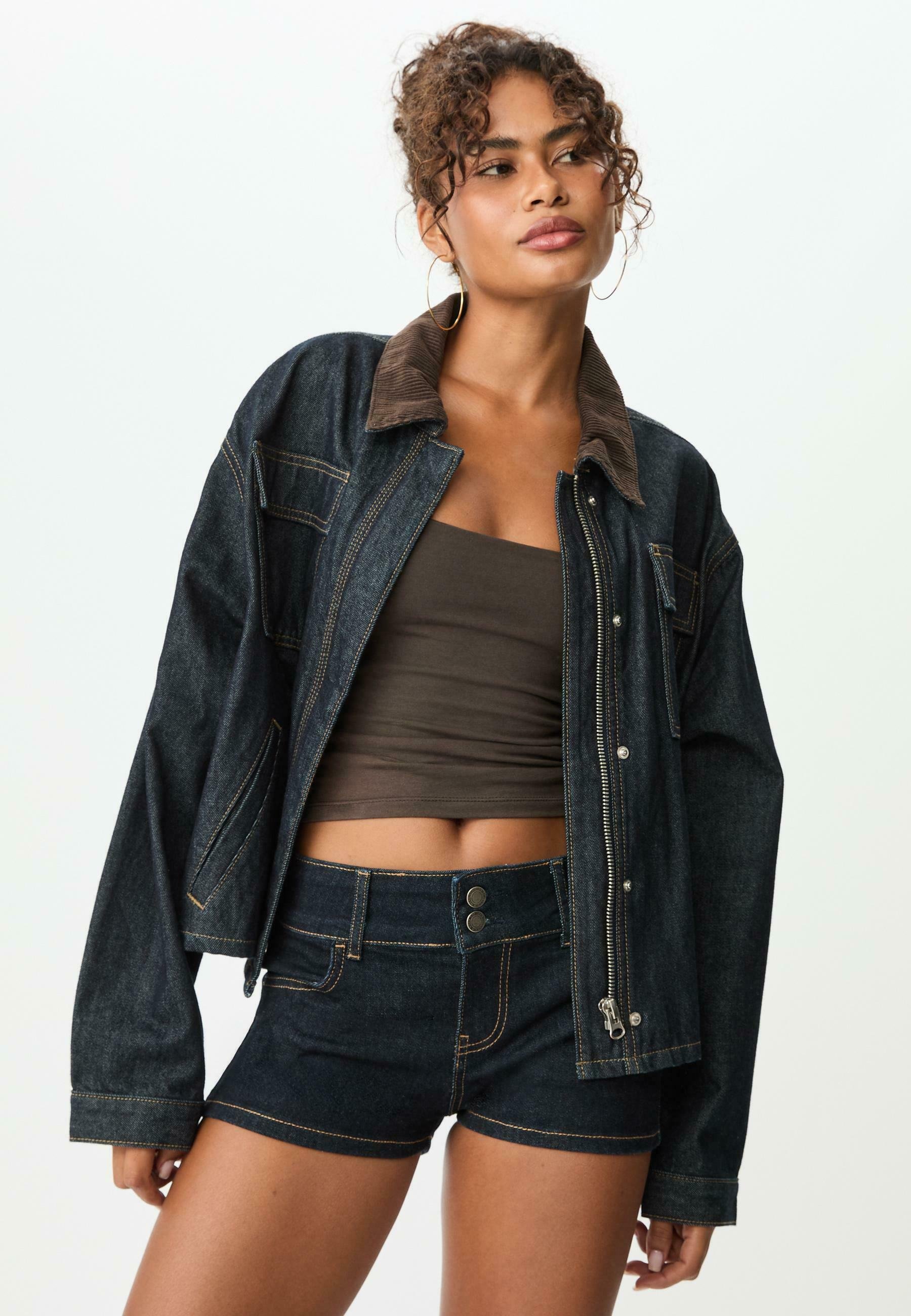 Stradivarius Veste En Jean Courte Bleu Veste En Jean Courte