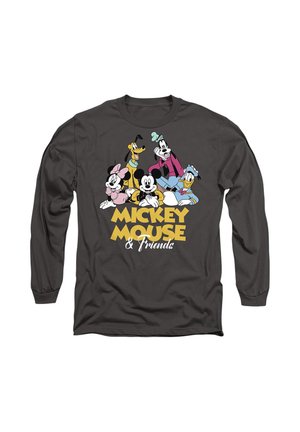 Long-sleeve, dark gray shirt featuring colorful graphics of Mickey Mouse and friends with "Mickey Mouse & Friends" text in bold yellow.