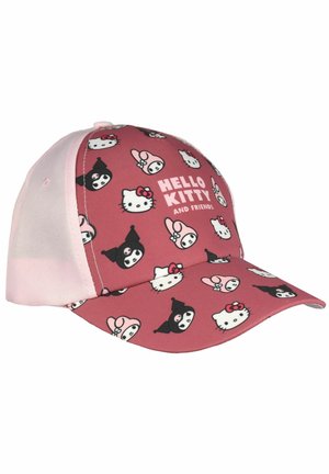 Pink and red baseball cap with Hello Kitty and friends characters printed and "Hello Kitty and Friends" text on front panel.