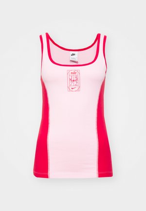 Růžový a červený top bez rukávů s kulatým výstřihem, bočním barevným blokováním a centrálním grafickým designem s textem "Nike 1972".