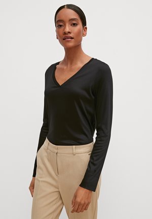 comma, LONGSLEEVE AUS SATINIERTEM JERSEY - Long sleeved top - schwarz