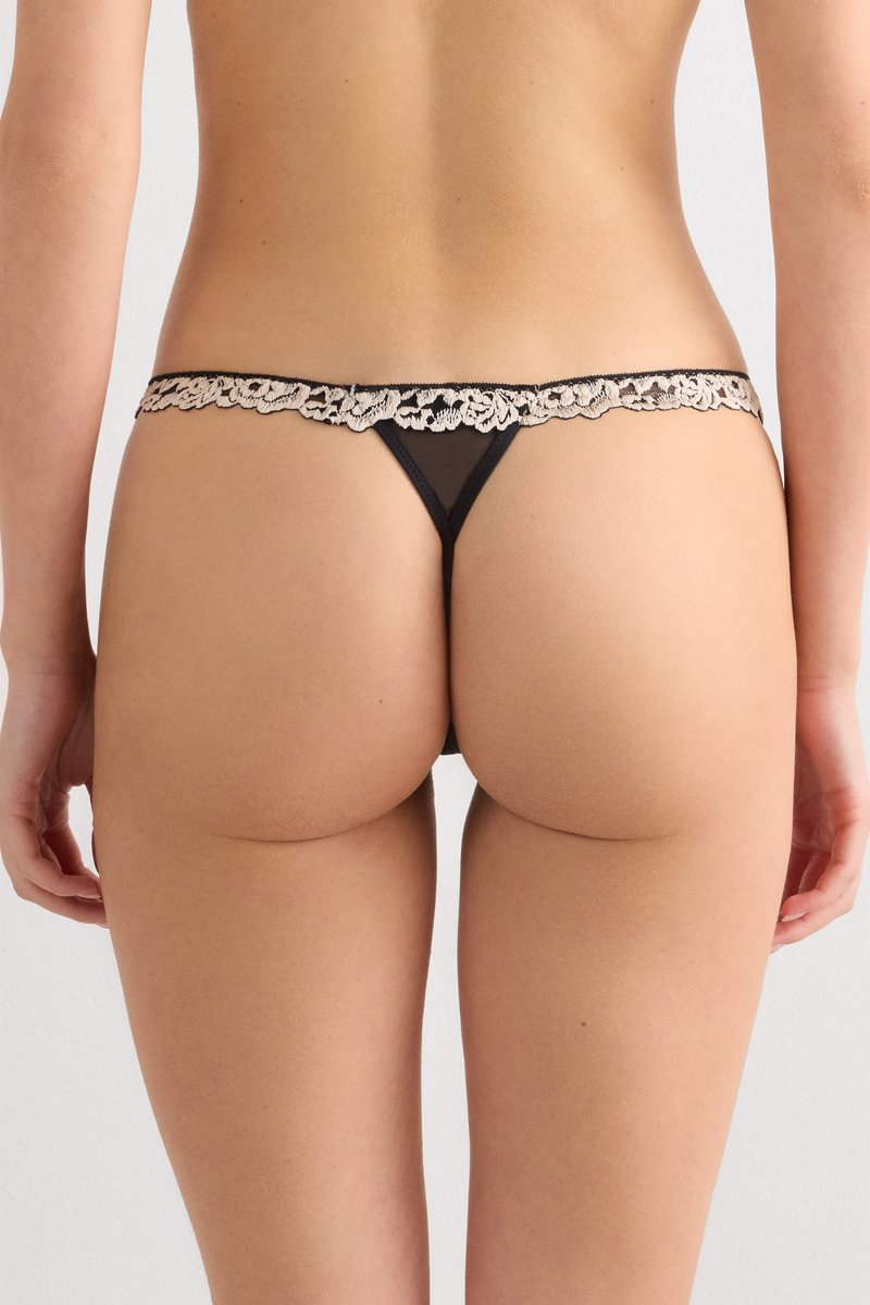 String MILLESIA - Taille 3, Noir à Fleurs, Polyamide, Neuf Avec étiquettes