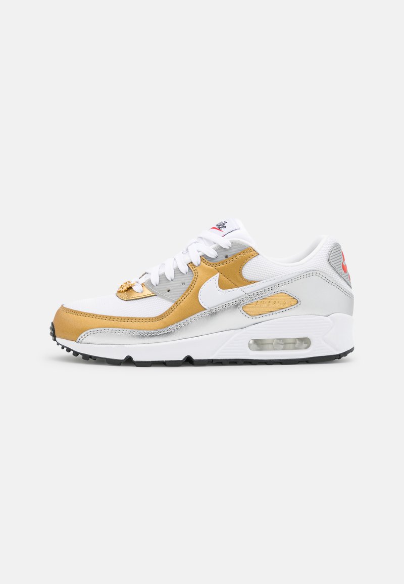 Nike Sportswear Air Max 90 Se Trainers White Metallic Gold Metallic Silver Black Habanero Red White Zalando De