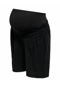 Short de maternité noir avec une taille haute et élastique conçue pour s'adapter confortablement à un ventre de femme enceinte.