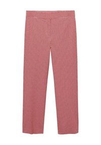 Rood-witte geblokte broek met een rechte pijpdesign, met een platte tailleband en zonder zichtbare sluitingen of zakken.