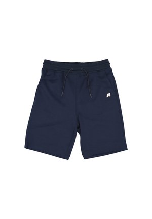 Shorts in cotone blu navy con vita elasticizzata e cordoncino. Presentano tasche laterali e un piccolo logo bianco sulla gamba sinistra.