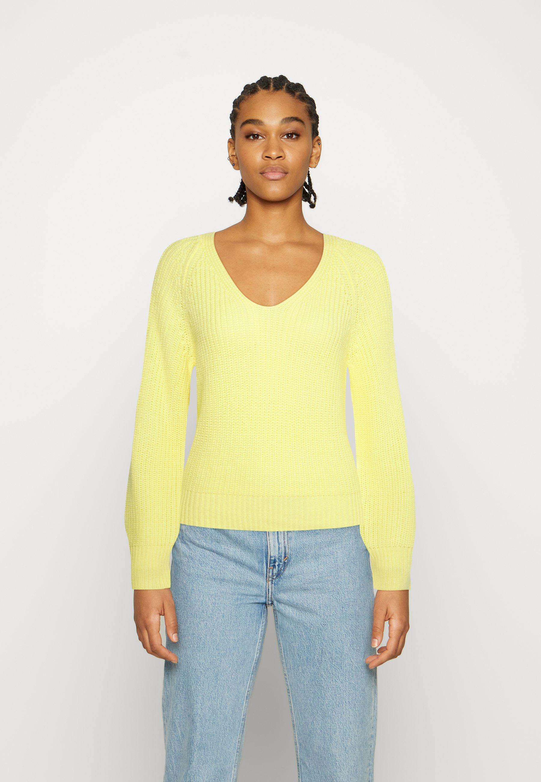 yellow v neck jumper womens