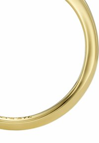 Guldtonet cirkelring med en glat, blank overflade. Har et minimalistisk design med ensartet bredde og ingen synlige udsmykninger.