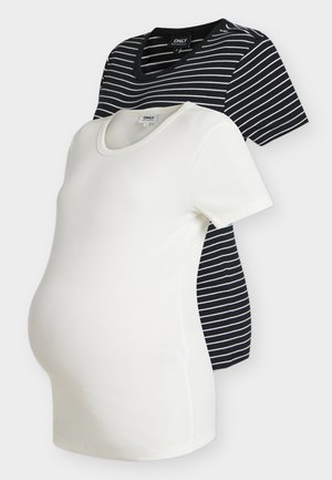 OLMBEA LIFE S/S O-NECK TOP 2 PACK JRS - T-shirt basic - cloud dancer pack:cloud dancer + black w. cd