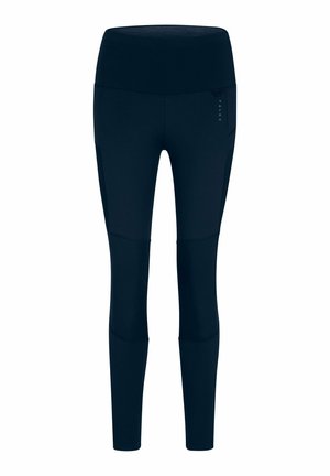 Collants de sport bleu marine slim avec taille haute et coutures verticales discrètes, conçus pour le confort et la flexibilité.