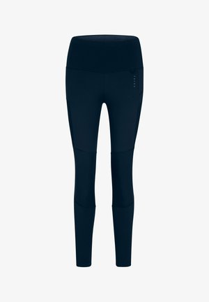 Collants de sport bleu marine slim avec taille haute et coutures verticales discrètes, conçus pour le confort et la flexibilité.