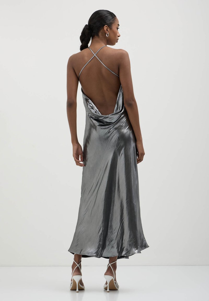 knee length dresses for ladies Lucinda Halter Satin Midi Dress  Shop American Threads Boutique