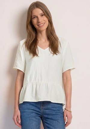 Street One, KURZARM BLUSE MIT V-NECK UND SCHÖSSCHEN - Blouse - off white