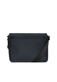 Borsa a tracolla navy realizzata in tessuto testurizzato, con forma piatta, tracolla regolabile e dettagli neri lisci. Tasca frontale per ulteriore spazio di archiviazione.