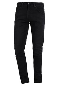 Černé džíny z denimu s úzkým střihem, klasickým designem s pěti kapsami, zapínáním na knoflíky a zip a jemnými šicími detaily.