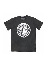 Black cotton t-shirt featuring a white graphic print of a penguin and text "Fleetwood Mac Tour 82" in a circular design. Short sleeves.