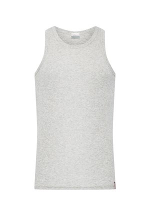 Jasnoszary, bezrękawnik wykonany z miękkiej tkaniny. Posiada okrągły dekolt i małą metkę marki na końcu. Gładka tekstura.