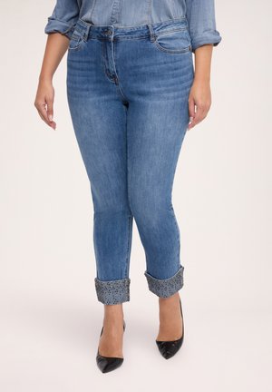 Fiorella Rubino, JEANS SKINNY CON RISVOLTO IN STRASS (ITALIAN SIZE) - Slim fit jeans - blu