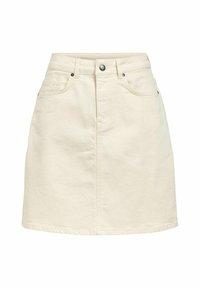 Denim rok in een lichtbeige kleur, met een rechte snit, vijf-pocket ontwerp, knoopsluiting en een subtiele textuur.